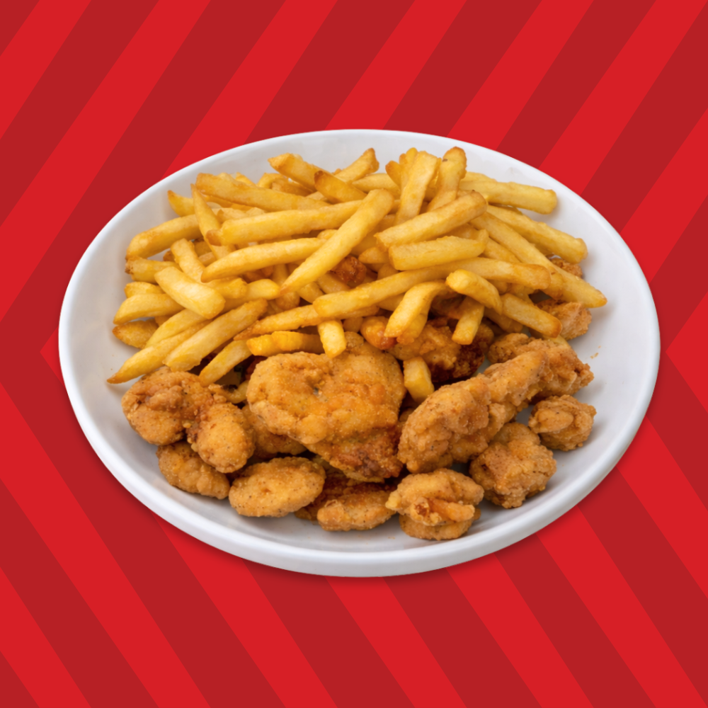 Crispy chicken tenders served with golden fries